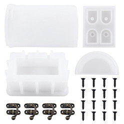 White DIY Vintage Dice Jewelry Storage Box Silicone Mold Sets, Resin Casting Molds, For UV Resin, Epoxy Resin Decoration Making, with Screw & Latch Lock, White, 8~65x8~90x4~55mm