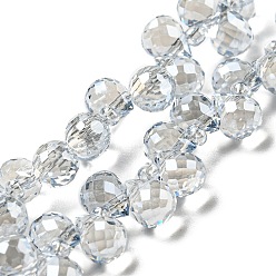 Alice Blue Electroplate Transparent Glass Beads Strands, Pearl Luster Plated, Faceted, Teardrop, Alice Blue, 6x5x5mm, Hole: 0.8mm, about 108pcs/strand, 16.14''(41cm)