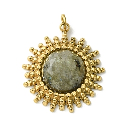 Labradorite Ion Plating(IP) 304 Stainless Steel Pave Faceted Natural Labradorite Pendants, Sun Charms, Real 14K Gold Plated, 22x19.5x5mm