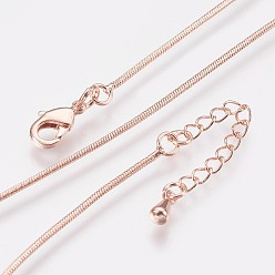 Real Rose Gold Plated Long-Lasting Plated Brass Snake Chain Necklaces, with Lobster Claw Clasp, Nickel Free, Real Rose Gold Plated, 18.1 inch (46cm), 1mm