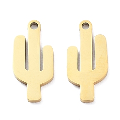 Real 18K Gold Plated Ion Plating(IP) 316L Surgical Stainless Steel Pendants, Cactus Charm, Real 18K Gold Plated, 17.5x8x1mm, Hole: 1.2mm