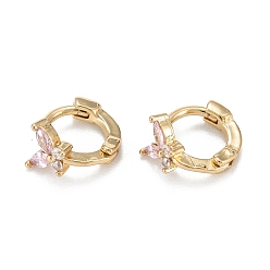 Pink Butterfly Sparkling Cubic Zirconia Hoop Earrings for Girl Women, Lead Free & Nickel Free & Cadmium Free, Real 18K Gold Plated Brass Earrings, Pink, 8x9x5.5mm, Pin: 0.8mm