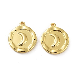 Moon Ion Plating(IP) 304 Stainless Steel Pendants, Flat Round Charm, Real 18K Gold Plated, Moon, 18x15x2.5mm, Hole: 1.5mm