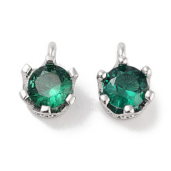 Зеленый Латунные микро проложить кубического циркония прелести, плоско-круглые, платина, зелёные, 8x6x4.8 мм, отверстие : 1.6 мм