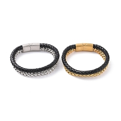Couleur Mélangete Bracelets multi-rangs en microfibre, bracelets cordon tressé et chaîne de blé pour hommes femmes, avec 304 fermoirs magnétiques en acier inoxydable, couleur mixte, 8-1/2 pouce (21.7 cm)