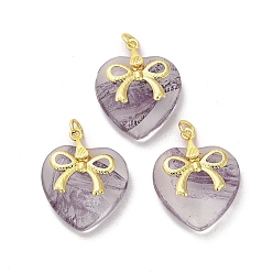 Средний Фиолетовый Обшивка стойки подвески лэмпворк ручной работы, с латунной фурнитурой , реальный 18 k позолоченный, долговечный, сердце и лук, средне фиолетовый, 26x21x8 мм, отверстие : 3.4 мм