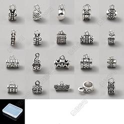 Argent Antique 190 pcs 19 styles bélières en alliage de style tibétain, argent antique, 7~13x3.5~15x4~7.5mm, Trou: 1.2~2.5mm, 10 pcs / style