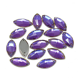 Violet Blue Sew on Rhinestone, K9 Glass Rhinestone, Two Holes, Garments Accessories, Random Color Back Plated, Faceted, Horse Eye, Violet Blue, 15x7x4mm, Hole: 1mm