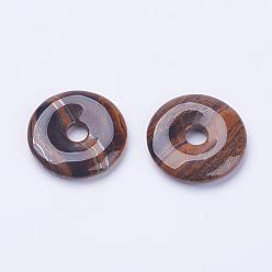 Tiger Iron Natural Tiger Iron Pendants, Donut/Pi Disc, Donut Width: 11.5~12mm, 29~30x5~6mm, Hole: 6mm