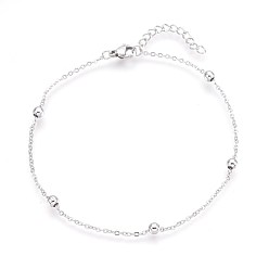Stainless Steel Color 304 Stainless Steel Cable Chain Anklets, Stainless Steel Color, 9-3/8 inch(23.7cm), 1.6mm