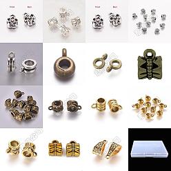 Couleur Mélangete 150 pcs 15 styles bélières en alliage de style tibétain, cautions en boucle, Perles renflouer , couleur mixte, 7~11x7~8x4~8mm, Trou: 1~3.5mm, 10 pcs / style