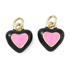 Черный Латунь эмаль подвески, сердце прелести, долговечный, стойки покрытие, без свинца и без кадмия, реальный 18 k позолоченный, чёрные, 11.5x10x4 мм, отверстие : 3 мм, Перейти кольцо: 5x1 мм