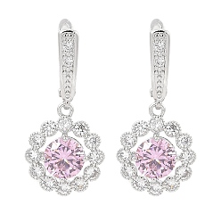 Pink Латунные серьги-кольца с кубическим цирконием и паве для женщин, платина, розовые, 35x16 мм