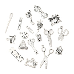Antique Silver Tibetan Style Alloy Pendants, Sewing Tools, Antique Silver, 13.5~38x4.5~22x1~7mm, Hole: 1.6~7mm, 18 styles, 1pc/style, 18pcs/set