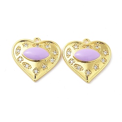 Lilac Brass Micro Pave Clear Cubic Zirconia Pendants, with Enamel, Real 18K Gold Plated, Heart with Horse Eye Charms, Lilac, 20x21x4mm, Hole: 1.8mm