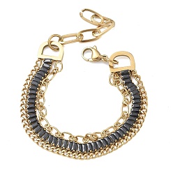 Черный 304 Двухслойные браслеты-цепочки из нержавеющей стали и стекла для женщин, прямоугольные, реальный 18 k позолоченный, ионное покрытие (ip), долговечный, чёрные, 6.65 дюйм (16.9 см)