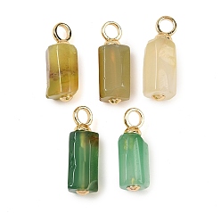 Зеленый агат Подвески из натурального зеленого оникса-агата (окрашенного и нагретого), с латунной фурнитурой , реальный 18 k позолоченный, без кадмия и без свинца, стойки покрытие, долговечный, 18~20x7~8x7~8 мм, отверстие : 3 мм