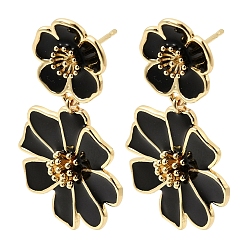 Черный Серьги-гвоздики с цветком из латуни, без кадмия и без свинца, стойки покрытие, долговечный, реальный 18 k позолоченный, чёрные, 40.5x24 мм