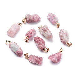 Tourmaline Natural Red Tourmaline Pendants, Rough Raw Stone, with Brass Bails, Grade AAA, Long-Lasting Plated, Nuggets, Golden, 19~29.5x12.5~23x5.3~9.5mm, Hole: 3.9x3.7mm