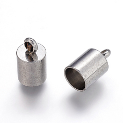 Stainless Steel Color 304 Stainless Steel Cord Ends, End Caps, Stainless Steel Color, 12x7mm, Hole: 2mm, Inner Diameter: 6mm