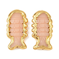 Персиковый Слойка Латунь из рыбьей смолы, с латунной фурнитурой , розовые, 43.5~45x22.5~23x9.5~10 мм, отверстие : 1.2 мм