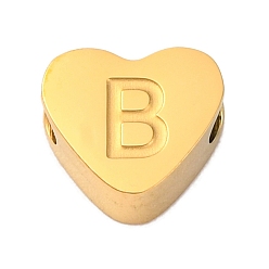 Letter B Ионное покрытие (IP) устойчиво к потускнению 304 шарики из нержавеющей стали, сердце с письмом, золотые, В письме, 7x8x3 мм, отверстие : 2 мм