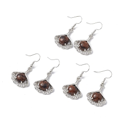 Красный Обсидиан Серьги с подвесками из листьев гинкго и обсидиана из натурального красного дерева с кристаллами и стразами, платиновые латунные украшения для женщин, 40 мм, штифты : 0.6 мм