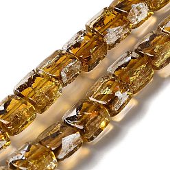 Dark Goldenrod Handmade Gold Sand and Silver Sand Lampwork Beads, Square, Dark Goldenrod, 10x10x5.5mm, Hole: 1.2mm