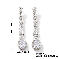 Teardrop Французские романтические серьги-гвоздики из латуни с кисточками, с полной отделкой стразами, серебряные, слеза, 70x14 мм