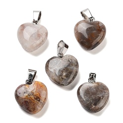 Crazy Agate Natural Crazy Agate Charms, with Silver Tone Metal Findings, Heart, 16x6mm