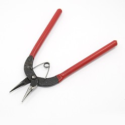 Red Jewelry Pliers, Iron Concave/Half Round Nose Pliers, with Plastic Handle, Red, 150x150x10mm