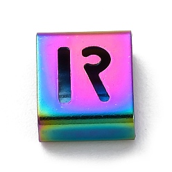 Letter R Ионное покрытие (ip) 304 квадратные подвески-слайдеры из нержавеющей стали, Радуга цветов, Буква R, 9x8x4 мм, отверстие : 3.5x8.5 мм