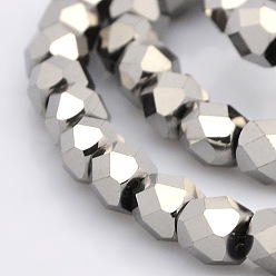 Silver Plated Full Plated Glass Faceted Drum Beads Strands, Silver Plated, 6x6x6mm, Hole: 1mm, about 71pcs/strand, 16.5 inch