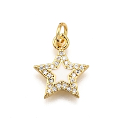 Белый Латунные микро проложить кубического циркония подвески, звезда, с эмалью, стойки покрытие, долговечный, без свинца и без кадмия, с целью перехода в кольце, белые, 14.5x12x1.8 мм, отверстие : 3 мм