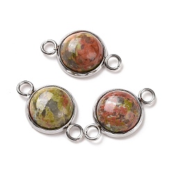 Унакит Подвески из натурального унакита, полукруглые звенья, с цветным тоном нержавеющей стали 304 фурнитура из нержавеющей стали, 12x19.5x5 мм, отверстие : 2 мм