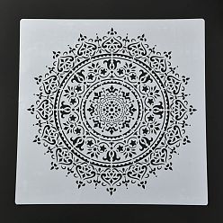 White PET Drawing Stencil, Reusable Stencils for Paper Wall Fabric Floor Furniture Canvas Wood, Mandala Flower Pattern, White, 50x50x0.02cm