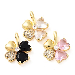 Mixed Color Rack Plating Brass Micro Pave Cubic Zirconia Pendants, Long-Lasting Plated, Real 18K Gold Plated, Clover, Mixed Color, 24.5x20x6.5mm, Hole: 5.5x3.7mm