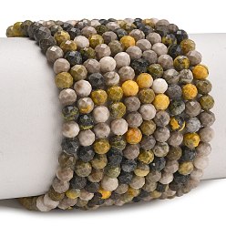 Bumblebee Jasper Натуральные бусины из яшмы шмеля, граненые, круглые, 4 мм, отверстие : 0.6~0.7 мм, около 98~101 шт / нитка, 15.16~15.35 дюйм (38.5~39 см)