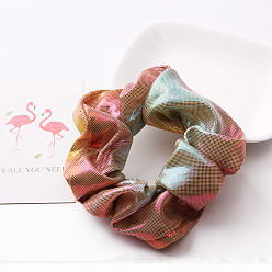 C84-Gradient Color-4 (Color Code 8) Metallic Rainbow Gradient Fabric Hair Scrunchie with Laser Hot Stamping Gold Dual Color Bowknot Headband