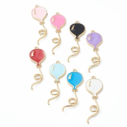 Mixed Color Brass Enamel Pendants, Long-Lasting Plated, with Enamel, Balloon, Golden, Mixed Color, 49x15x2mm, Hole: 2mm