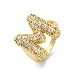 Letter M Кольца-манжеты для пальцев с покрытием из латуни с микропаве из прозрачного кубического циркония для женщин, долговечный, реальный 18 k позолоченный, Письмо ~ Z, Буква М, 18.5x12.5 мм, внутренний диаметр: 17.5 мм