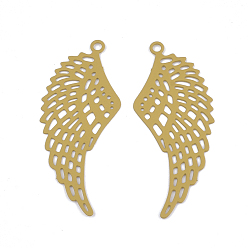 Goldenrod 430 Stainless Steel Filigree Pendants, Spray Painted, Etched Metal Embellishments, Wing, Goldenrod, 35x15x0.5mm, Hole: 1.5mm
