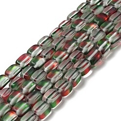 Green Electroplated Synthetic Moonstone Beads Strands, Dyed, Holographic Beads, Half AB Color Plated, Frosted, Rectangle, Green, 8~9x5.5~6x5~6.5mm, Hole: 1mm, about 44pcs/strand, 14.45''(36.7cm)