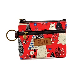 Red Bear Printed Polyester Wallets, 2 Layers Zipper Purse for Change, Keychain, Cosmetic, Rectangle, Red, 10x12x1.5cm