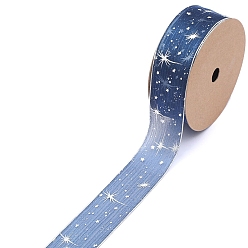 Bleu Marine 20 mètres de rubans d'organza étoiles estampés en argent, accessoires du vêtement, emballage cadeau, bleu marine, 1 pouces (25 mm), 20 yards / bobine 