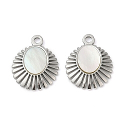 Нержавеющая Сталь Цвет 304 подвески из натуральной белой ракушки из нержавеющей стали, овальные амулеты, цвет нержавеющей стали, 16.5x13.5x2 мм, отверстие : 1.5 мм