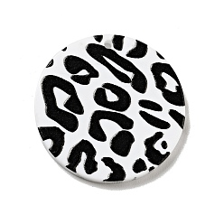 Black Printed Acrylic Pendants, Flat Round with Leopard Print Pattern, Black, 29.5x2mm, Hole: 1.5mm