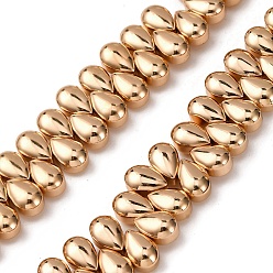 Светло-Золотое Покрытие Стеклянные бусины с гальваническим покрытием , слеза, свет позолоченные, 9x6x5.5 мм, отверстие : 0.9 мм, около 125 шт / нитка, 15.75'' (40 см)