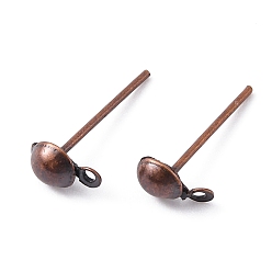 Красная Медь Железные шпильки уха сообщения, с петлей, Полусфера, без свинца и без никеля , Красная медь, 13 мм, отверстие : 1 мм