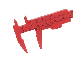 Red Plastic Sliding Gauge Vernier Caliper, Double Scale, mm/inch Portable Ruler, Red, Measuring Range: 8cm